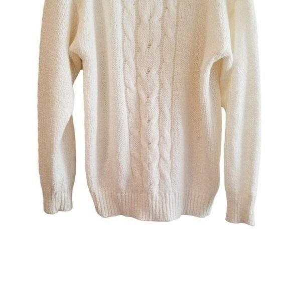 Sterling Harris Turtleneck Cable Knit Pearl Detail Ivory Sweater Small 6 0072 - Picture 4 of 7